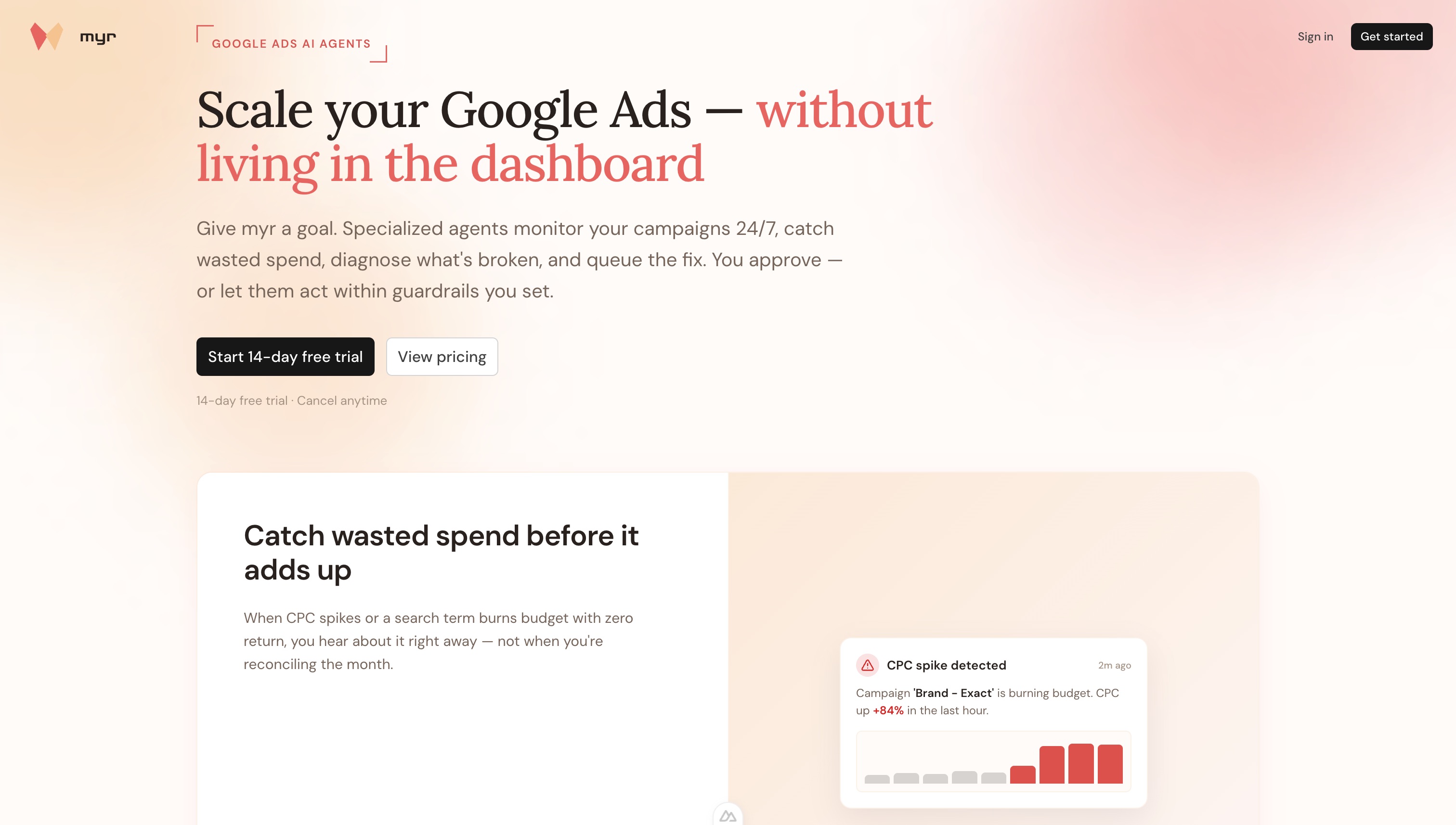 myr — AI agents for Google ads. screenshot
